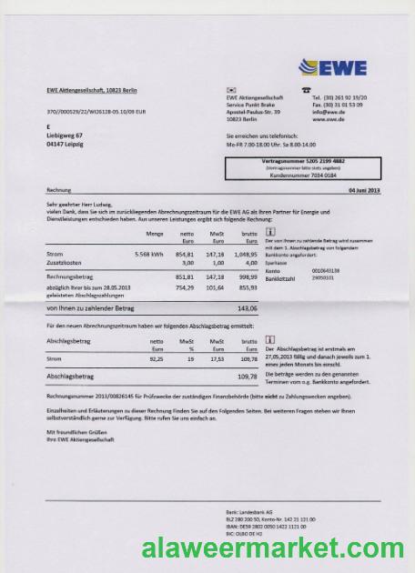 Germany EWE utility bill in PSD format